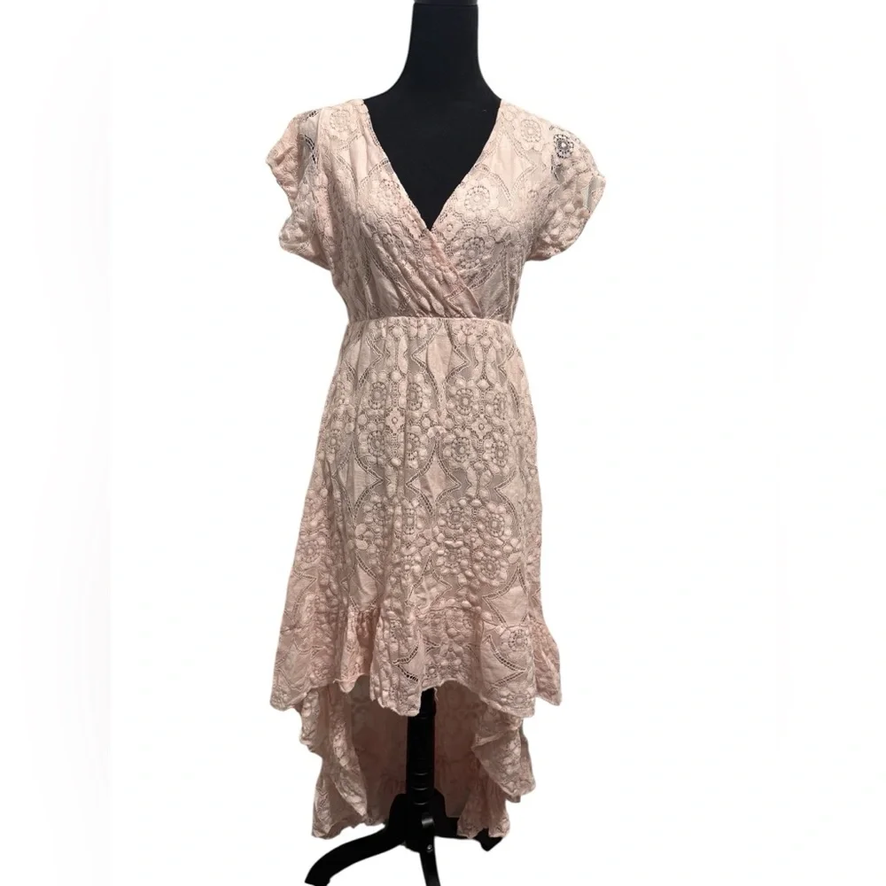 Enzo Made in Italy Lace Hi Low Dress Pink - Picture 2 of 14